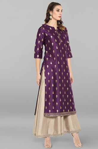 Image of Janasya Womens Silk Blend Gold Printed Layered Ethnic Dress with Inner