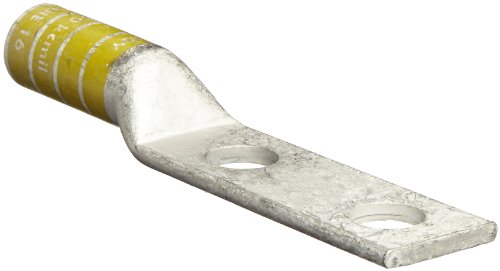 Burndy YA292N Two Hole Hylug Code Conductor Long Barrel Copper Compression Terminal, 250 kcmil Conductor, 1/2