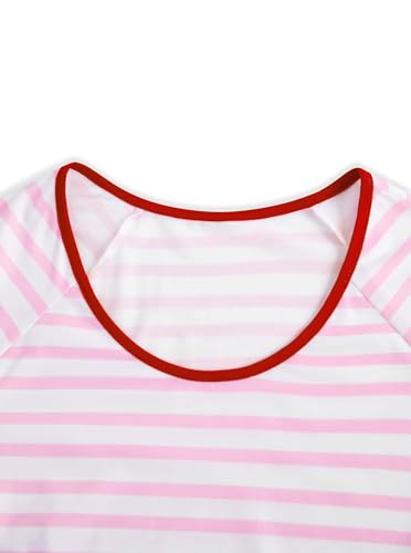Image of Hilinker Women Striped Pajama Set Short Sleeve Top with Shorts Sleepwear Pjs 2 Piece Lounge Sets