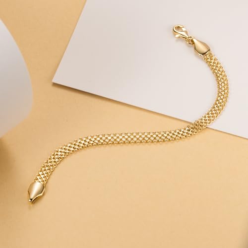 14K Gold Bracelets for Women Non Tarnish Mesh Link Chain for Womens 5.6mm Width Charm Bracelet for Men Jewelry Diamond Cut 5 Sizes3
