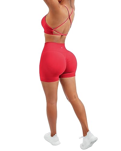SUUKSESS Women Seamless Workout Sets Strappy Sports Bra High Waist Booty Shorts Outfits