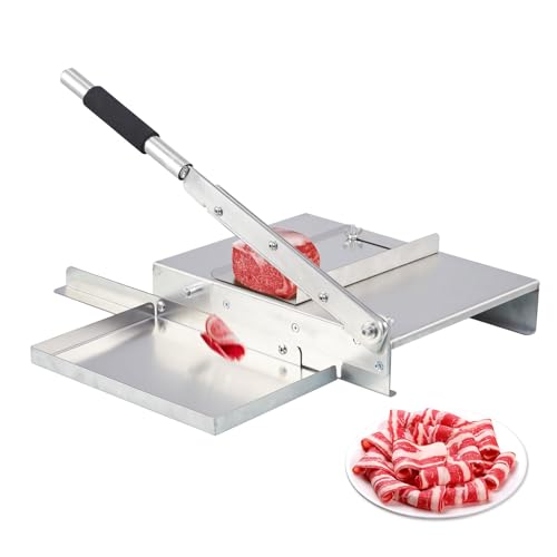Manual Meat Slicer, Portable Frozen Meat Cutter, Stainless Steel Vegetable Meat Cleavers Beef Mutton Roll Slicing Machine for Home Restaurant Cooking Hotpot