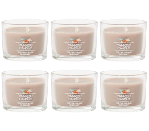 Image of Yankee Candle Mini Jar Scented Candle for Home Fragrance, Small Single Wick Long Lasting Burn, Tis The Sea-Sun in Sydney 1.3 Ounce (Pack of 6)
