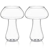 Cunhill 2 Pcs Glass Cup 10 oz Drinking Glassware Creative Cocktail Martini Clear Drink Cup for Juice Beer Wine Champagne Cocktail Home Kitchen Bar Party(Mushroom)