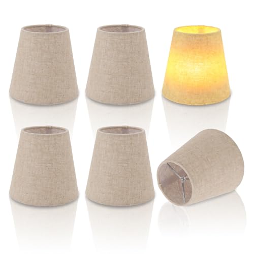Lamp Shades, 6 Pack Small Fabric Lamp Shade Linen Fabric Lampshade Mini Lampshades for Candelabra Bulbs
