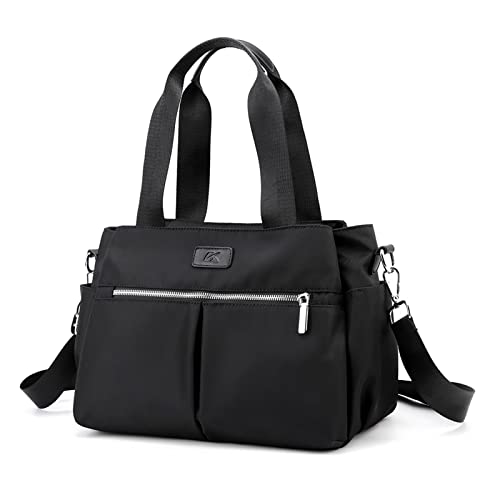 DOURR Hobo Bolsas de Mão de Lona para Mulheres, Bolsa Tote com Vários Compartimentos, Nylon preto, Medium
