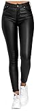 XiuLi Damen Lederhose Sexy Skinny Legging Stretch Leder Look Optik Schwarz Schlank Hose Kunstlederhose Push Up Biker Pants (Color : Black, Size : 3XL)