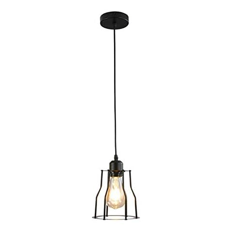E27 Retro Industrial Pendant Light Height Adjustable, Iron Cage Lighting Ceiling Chandelier Lamp, Iron Art Home Decor Light (Black, 15 * 20CM, Hanging Wire Length 1.7M, Voltage 220V, Without Bulb) Cover