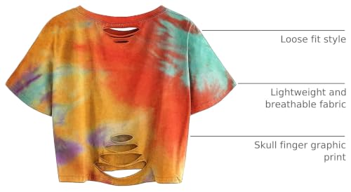 Image of Avanova Women Skull Finger Graphic Distressed Tee Shirt Ripped Short Sleeve Crop Tops