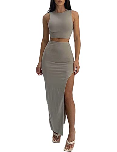 Image of FAIMILORY Women's Summer Two Piece Dress Set, Long Skirt with Crop Tank Top