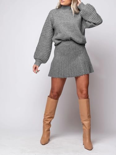 Zwurew Womens 2 Piece Skirt Sets 2025 Mock Neck Ribbed Sweaters and Mini Skirt Fall Winter Two Piece Outfits2