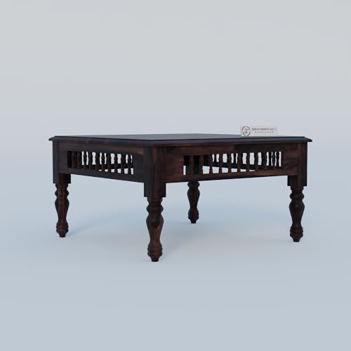 Image of Jangid Handicraft Solid Wood Coffee Table for Living Room | Wooden Center Table | Square Coffee Table | Tea Table for Sofa | Modern Sofa Table for Hall | Sheesham, Walnut Finish