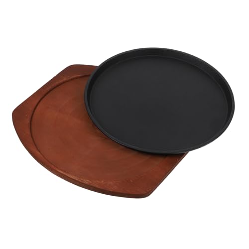 BEBEMOKO 1 Set Iron Steak Plate with Base Cast Iron Grilled Pan for and Fish for Family Gatherings and Outdoor Cooking
