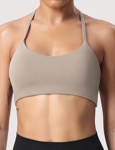 Image of YEOREO Women's Sports Bra Halter Workout Sports Bra Strappy Criss Cross Back Bra Removable Padded Yoga Crop Top