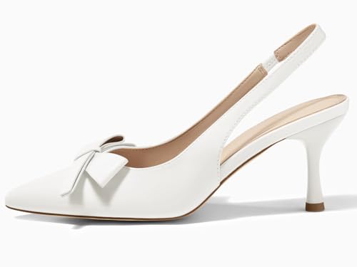 Image of Coutgo Womens Slingback Kitten Heels Bow Closed Pointed Toe Pumps Slip on Office Work Dress Shoes