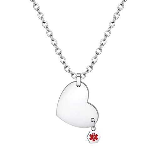 Medical Alert ID Necklace for Women Stainless Steel Medical Pendant Necklace for Men Emergency Identification Pendant Necklaces,22 Inches Chain