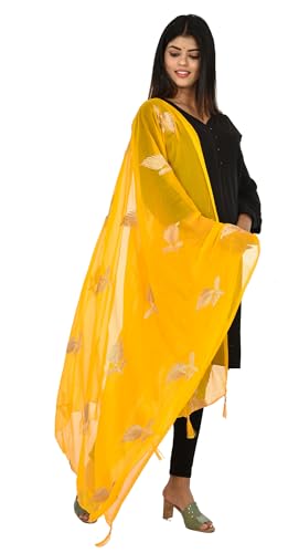 Image of YOUTHQUAKE Women's Golden Patti Work Embroidered Chiffon Dupatta for Womens & Girls With Latkan