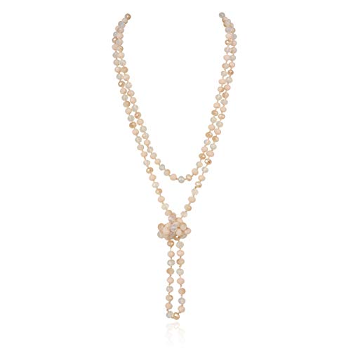 Hand Knotted Beads Endless Long Statement Necklace - Handmade Versatile Beaded Strand Lariat Multi Layer Infinity Wrap 60