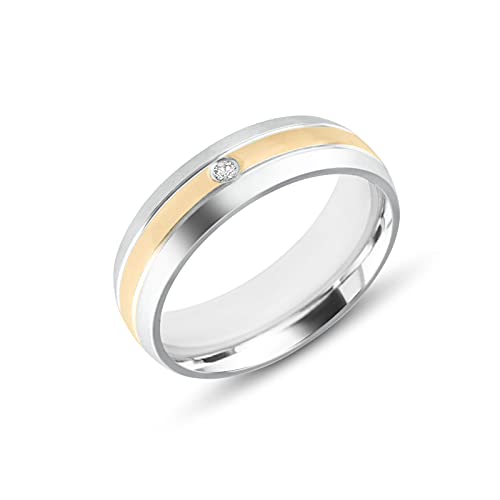 Bague avec pierre homme acier bicolore zircon anneau alliance moderne