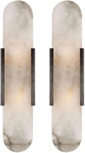 WXPXYBF Set of 2 Modern Marble Wall Sconces, 10W Bedside Lamp with Iron Frame, Warm 3000K Light for Bedroom, Living Room, Hallway Decorative Fixture