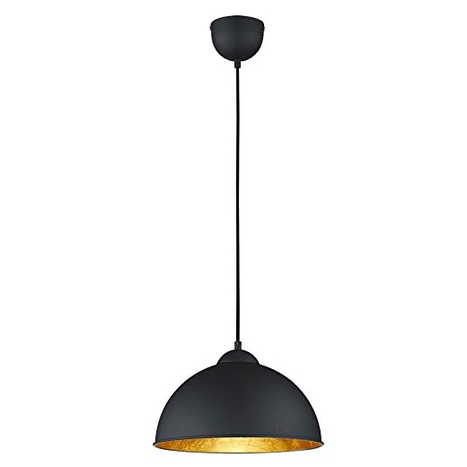 Reality Leuchten Pendelleuchte Hängeleuchte Jimmy, 1 x E27 ohne Leuchtmittel, Durchmesser 31 cm, Außen schwarz, Innen gold-farbig, R30121002