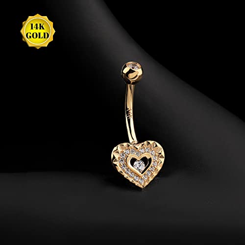 Jewseen 14K Gold Heart Belly Button Rings Belly Ring Sparkling Cz Navel Rings Belly Piercing Navel Bar Body Jewelry #TOP1