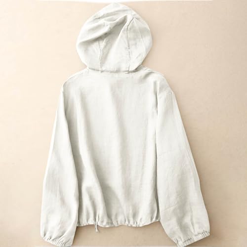 Cotton Linen Sun Protection Hoodie Top Women Lightweight Long Sleeve Shirt Oversized Breathable Hooded Cover Ups3