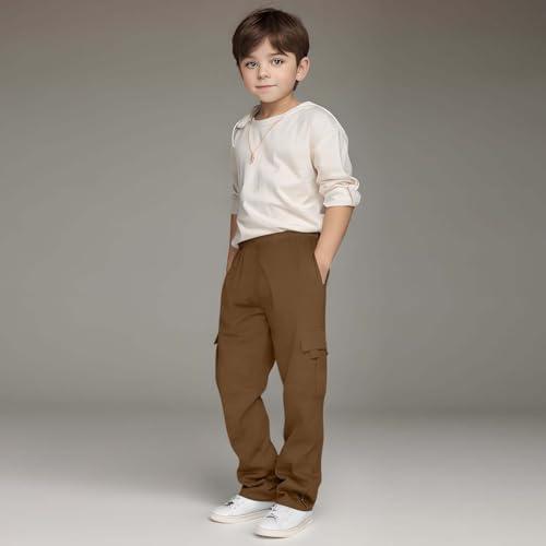 Boys Cargo Sweatpants Straight Leg Open Bottom Baggy Sweat Pants Elastic Waist Active Workout Joggers with Pockets3