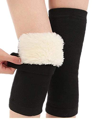 QUUPY 1 Pair Unisex Thicken and Lengthen Knee Pads Winter Warmth and Velvet Knee Pads Thermal Knee Joint Brace Pad Leg Warmer Sleeves Knee Support for Women Men Cold Weather (Black, XL Size)