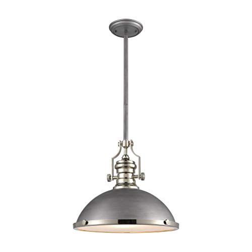 Elk Lighting 67236-1 Pendant Light, Weathered Zinc, Polished Nickel