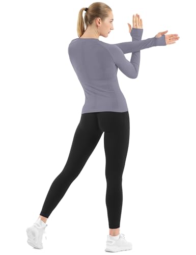 Image of MathCat Seamless Workout Shirts for Women Long Sleeve Yoga Tops Sports Running Shirt Breathable Athletic Top Slim Fit XS-XL