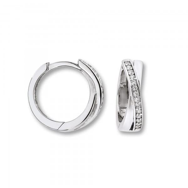 Boucles d'oreilles créoles argent 925 rhodié avec zircone cubique