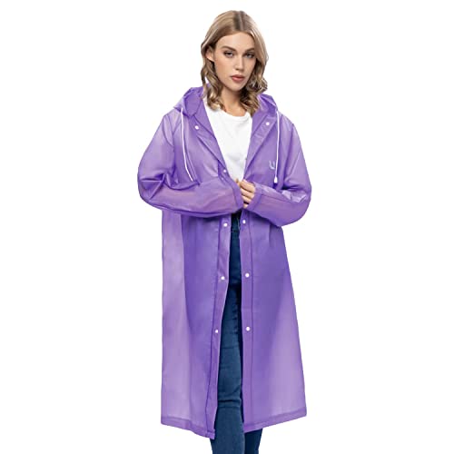 UNIQUEBELLA Regenmantel Eva Travel Transparent Regenponcho Regen Zubehör für Damen und Herren Regenbekleidung Regencape Regenjacke Wasserdicht für Wandern Radfahren Camping und Reisen (Lila, XL)