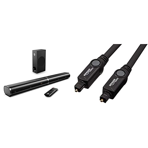 Barra de Sonido 2.1 con Subwoofer 190 W Altavoces Barra de Sonido para TV HDMI, Bluetooth 5.0, Cine en Casa para TV + Amazon Basics Cable óptico de Audio Digital Toslink (3 m)