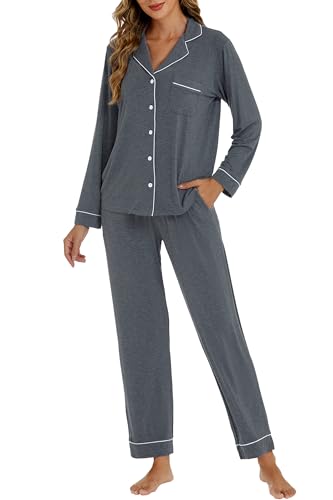 Image of LUBOT Womens Bamboo Viscose Pajamas for Women 2 Piece PJ Set Ultra Buttery Soft Cooling Button Long Sleeve Sleepwear S-XXL