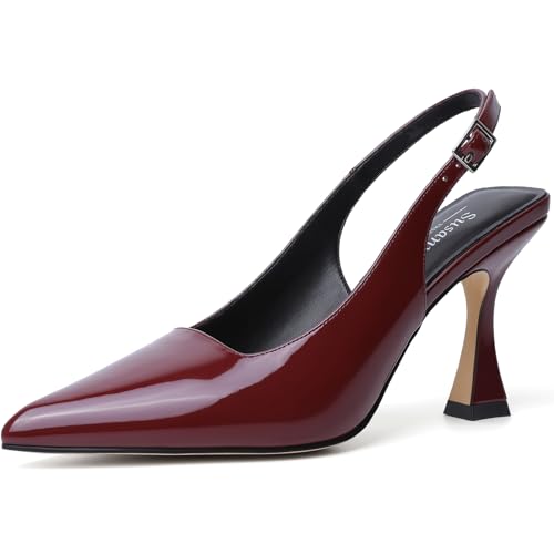 Image of Susanny Slingback Kitten Heels Elegant Dressy Pumps for Women Closed Pointy Toe Sexy Chunky High Heels Wedding Bride Prom Party Dress Shoes