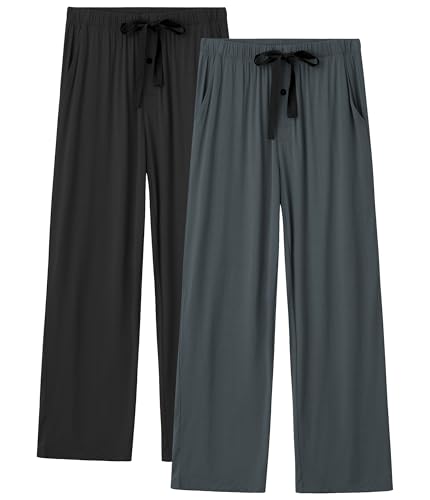 COLORFULLEAF Schlafanzughose Herren Lang Bamboo Schlafhose Pyjamahose für Herren Jogginghose 1/2er Pack Haushose mit Taschen(Schwarz + Dunkelgrau,L) COLORFULLEAF Schlafanzughose Herren Lang Bamboo Schlafhose Pyjamahose für Herren Jogginghose 1/2er Pack Haushose mit Taschen(Schwarz + Dunkelgrau,L)