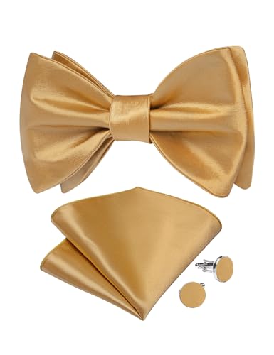 Image of DiBanGu Satin Bow tie Self-Tied Bowtie Set for Men Wedding Prom | Solid Color,Skin-Friendly,Versatile Accessory,Lapel Pin,Pocket Square,Cufflinks,School Dance,Banquet,Dinner,Celebration