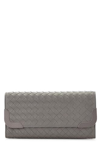 Pre-Loved Grey Intrecciato Continental Wallet, Grey