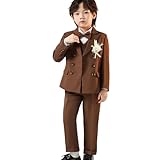 [YJSO] スーツ キッズ 男の子 子供フォーマル おしゃれ 上下セット 5点セット ジャケット ベスト 120 ズボン 蝶ネクタイ 長袖シャツ ブラウン かっこいい 春秋 冬 発表会 結婚式 七五三 撮影 入園式 卒園式 卒業式 紳士服 男児