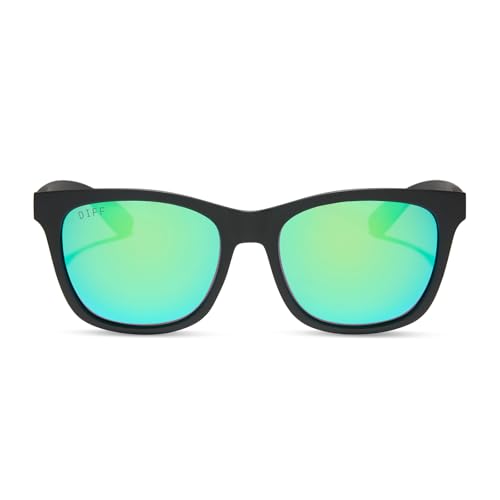 DIFF Sport Sunglasses Storm Lightweight Classic Square Polarized Sunglasses UV400, Matte Black + Green Mirror3