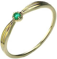 KnSam 18K Gold Emerald Green Round Solitaire Ring Au 750 Friendsh...