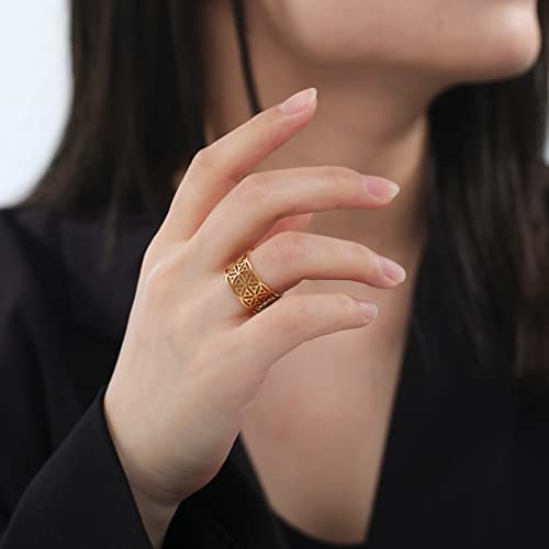 TEAMER Stainless Steel Hollow Flower Ring Boho Adjustable Open Finger Rings Fashion Jewelry Wedding Ring for Women2