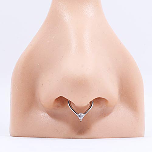 Fansing Surgical Steel Triangular Cubic Zirconia Septum Clicker Silver Septum Piercing Rings 16G Septum Jewelry 8Mm Teardrop Septum Ring Hoop #TOP4