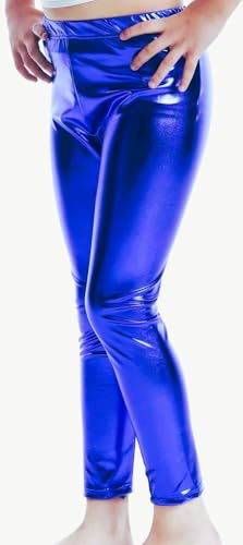 Kid's Shiny Metallic Leggings, Wet Look, Elastic Waist, Neon Glitter, Stretch Pants for Yoga, Running, Dance4