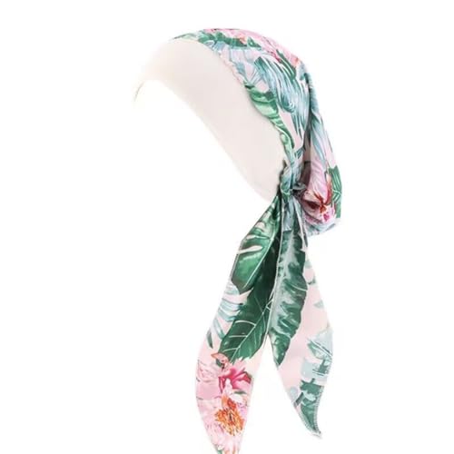 YSTrillion Chapeau de Chimio,Chimio Turban pour Femmes,Foulard Cheveux Élastique Bandana Mousseline Imprimé Bandana Casquette Pour Chimiothérapie (green)