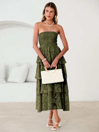 Image of Simplee Womens Summer Strapless Maxi Dress 2026 Boho Floral Off Shoulder Wedding Guest Dresses Tiered Beach Long Sundress