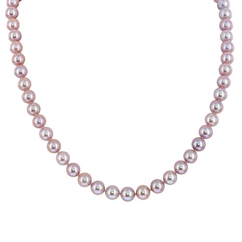 14K White Gold or Yellow Gold AAA Pink Freshwater Cultured Pearls Silk-Knotted 18inch Princess Pearls Strand Necklace - Choice of Pearl Size & Clasp Gold Color