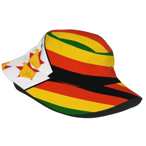 Flag of Zimbabwe Adult Unisex Sunshade Bucket hat, Non-Shrinking, Lightweight, Breathable, Foldable, Easy to Store Black2