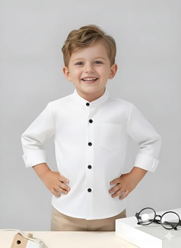 Image of Boys Shirt, Black and White Plaid and Light Blue Solid, Long Sleeve Button-Up, 2 Pack